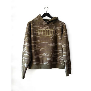 PUMA Camo Print Hoodie Olive Green Gray Women’s Medium